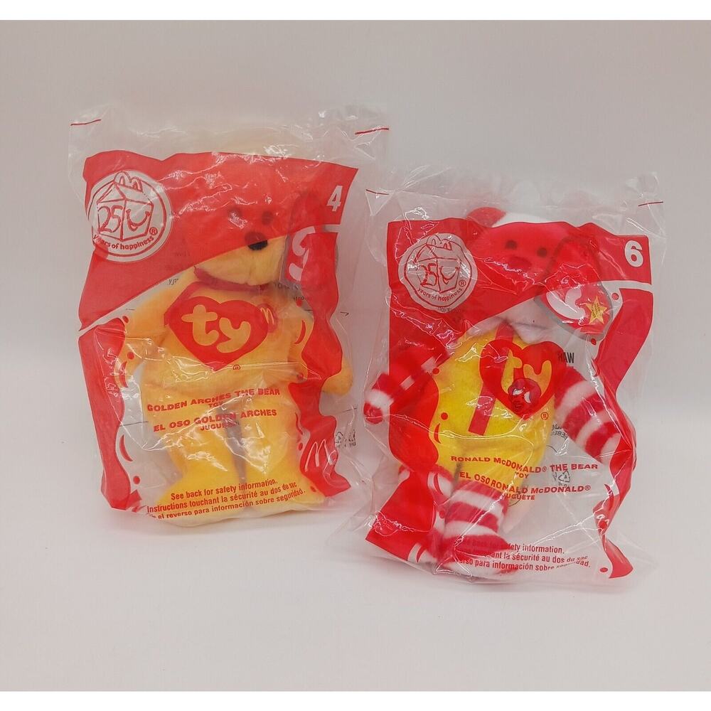 Lot of 2 TY Ronald McDonald Golden Arches The Bear Happy Meal Toy NEW NIP #6 #4